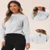 Allegra K Work Blouses for Women Stand Collar Long Sleeve Ruched Dressy Business Casual Work Shirt Large Gray view 4