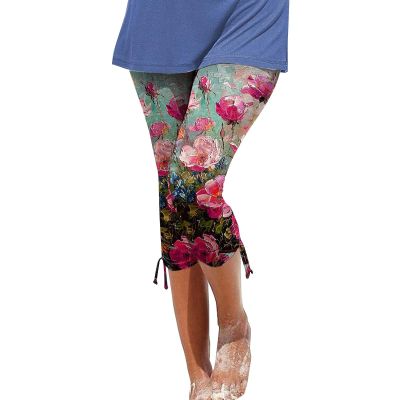 Leggings for Women 2024 Capri Pants Leggings Fitness Tights Workout Print Gym Capri Trousers 3/4 Length Cropped Pants