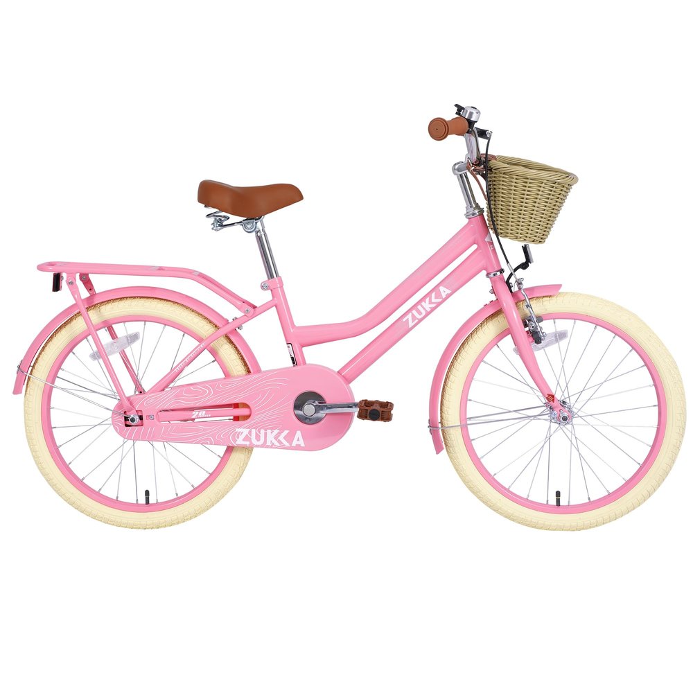 BALINGE 20" Inch Girls Cruiser Bike Single-Speed Hybrid City Bicycle for Youth Over 7 Years Old with Wicker Basket & Rear RackKids Cycle BikesLightweight, Hand Brake&Pedal BrakeLight Pink