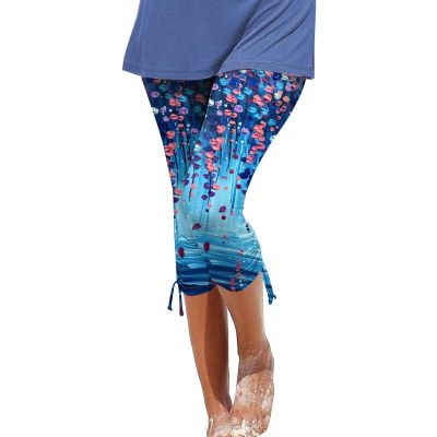 Leggings for Women 2024 Capri Pants Leggings Fitness Tights Workout Print Gym Capri Trousers 3/4 Length Cropped Pants