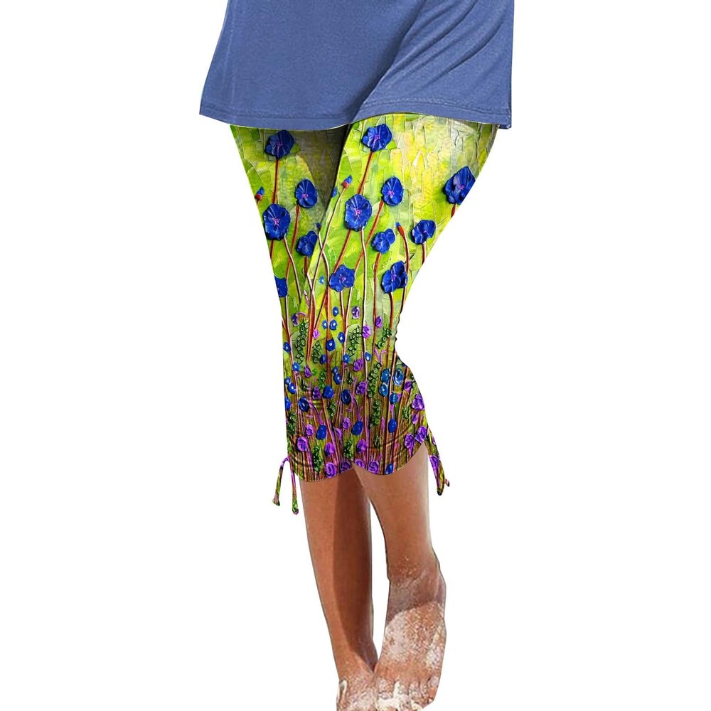 Leggings for Women 2024 Capri Pants Leggings Fitness Tights Workout Print Gym Capri Trousers 3/4 Length Cropped Pants