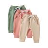 Pivanzore Toddler Baby Boys Girls Sweatpants 3 Pack Solid Color Elastic Waist Bottom Pants Newborn Infant Trousers (Apricot Pink Green, 12-18 Months) view 1