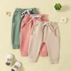 Pivanzore Toddler Baby Boys Girls Sweatpants 3 Pack Solid Color Elastic Waist Bottom Pants Newborn Infant Trousers (Apricot Pink Green, 12-18 Months) view 2