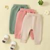 Pivanzore Toddler Baby Boys Girls Sweatpants 3 Pack Solid Color Elastic Waist Bottom Pants Newborn Infant Trousers (Apricot Pink Green, 12-18 Months) view 3