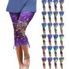 Leggings for Women 2024 Capri Pants Leggings Fitness Tights Workout Print Gym Capri Trousers 3/4 Length Cropped Pants Purple view 1