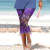 Leggings for Women 2024 Capri Pants Leggings Fitness Tights Workout Print Gym Capri Trousers 3/4 Length Cropped Pants Purple view 3