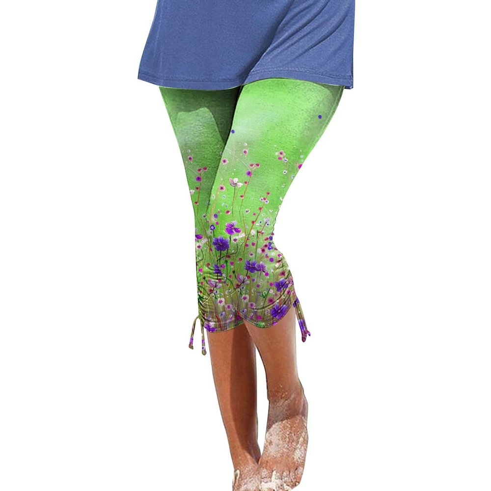 Leggings for Women 2024 Capri Pants Leggings Fitness Tights Workout Print Gym Capri Trousers 3/4 Length Cropped Pants