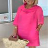 Women Cotton Linen Shift Dress Solid Color Loose Fit Casual Summer Elegant Turltneck Linen Tank Dresses Long Sleeve Petite Midi Length A Line Dress with Pockets, Pink view 2