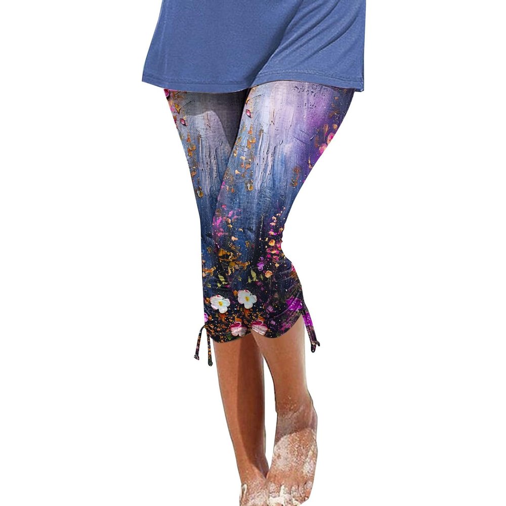 Leggings for Women 2024 Capri Pants Leggings Fitness Tights Workout Print Gym Capri Trousers 3/4 Length Cropped Pants