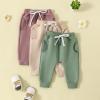Pivanzore Toddler Baby Boys Girls Sweatpants 3 Pack Solid Color Elastic Waist Bottom Pants Newborn Infant Trousers (Green Apricot Purple, 12-18 Months) view 3