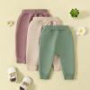 Pivanzore Toddler Baby Boys Girls Sweatpants 3 Pack Solid Color Elastic Waist Bottom Pants Newborn Infant Trousers (Green Apricot Purple, 12-18 Months) view 4