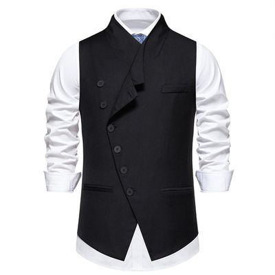 UEAUY Men's Casual Business Vests Lightweight Wedding Vests Dress Waistcoat V-Neck Button Suit Vest Black 2 Large