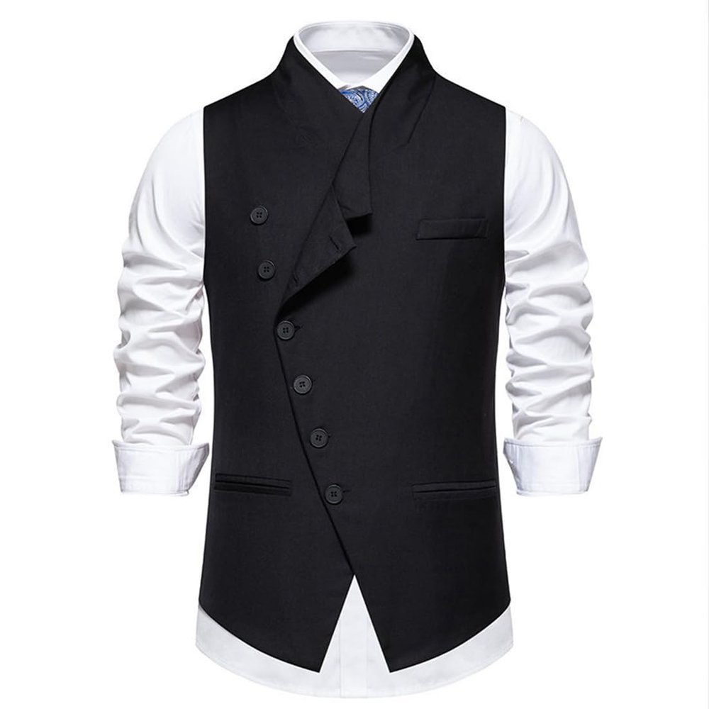 UEAUY Men's Casual Business Vests Lightweight Wedding Vests Dress Waistcoat V-Neck Button Suit Vest Black 2 Large