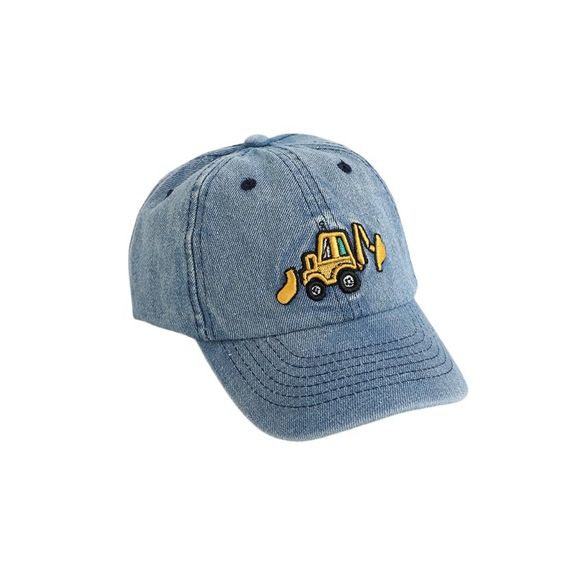 Vintage Cartoon Cotton Embroidery Excavator Basseball Caps for Kids Toddler Boys Girls Adjustable Cowboy Hat Light Blue