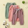 Pivanzore Toddler Baby Boys Girls Sweatpants 3 Pack Solid Color Elastic Waist Bottom Pants Newborn Infant Trousers (Green Pink Purple, 18-24 Months) view 2