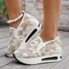 NineFit Basics Platform Wedge Floral Sneakers Shoes for Women Fashion Breathable Slip On Walking Shoes Women's Casual Embroidery Sneakers Comfort Work Shoes Outdoor Travel Hidden High Heels Shoes White, 8 view 2