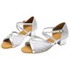 Egmy Toddler Girls Latin Dancing Shoes Low Heel Sequin Kids Ballroom Dance Shoes for Girls Practice Performance Dancing Sandals (Silver, 11.5 Little Child) view 1