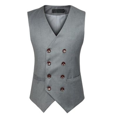 UEAUY Men's Casual Business Vests Lightweight Wedding Vests Dress Waistcoat V-Neck Button Suit Vest Dark Grey XX-Large