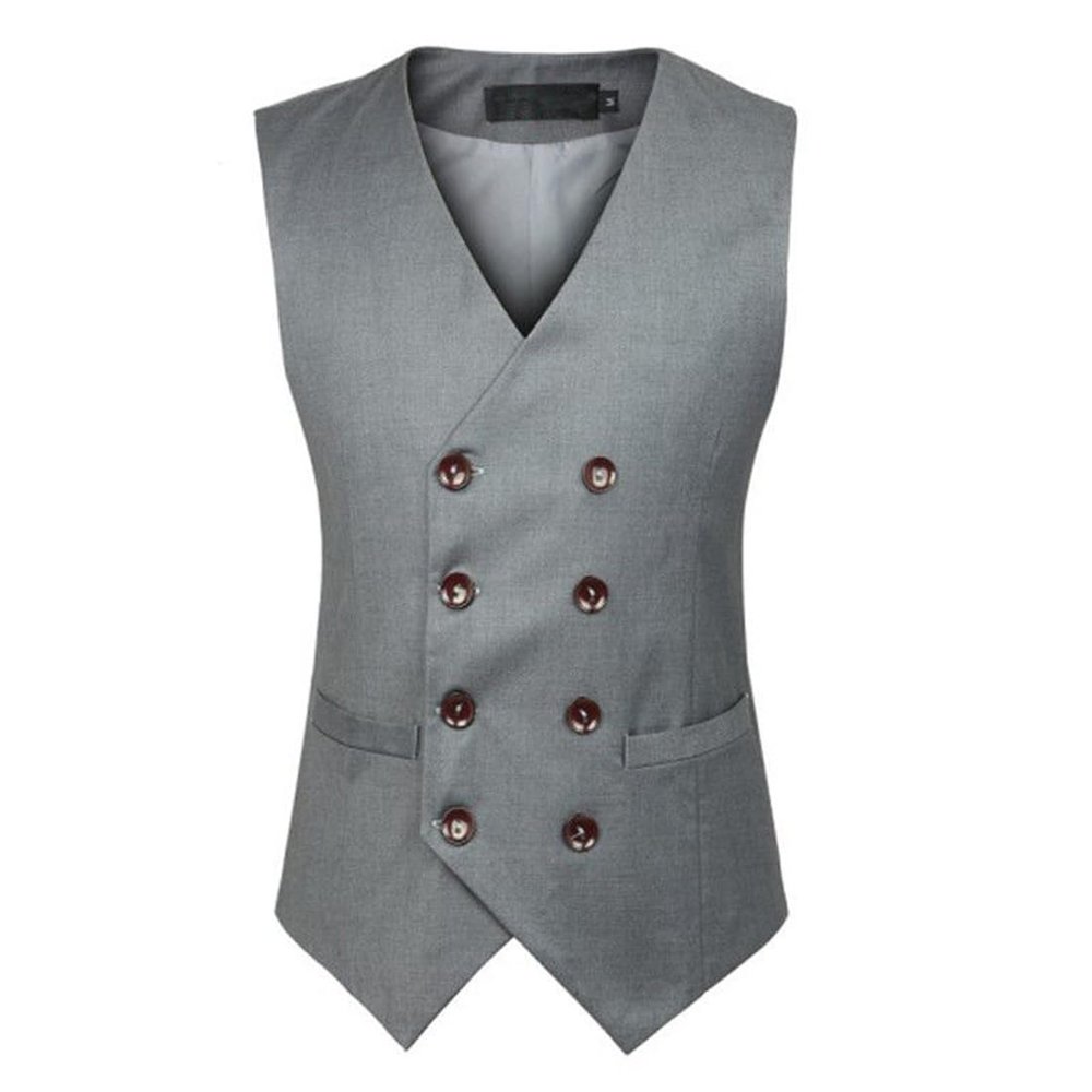UEAUY Men's Casual Business Vests Lightweight Wedding Vests Dress Waistcoat V-Neck Button Suit Vest Dark Grey XX-Large