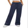 ATHMILE Womens Flare Sweatpants Fleece Lined Baggy Extra Long Cute Pants High Wasited Athletic Joggers with Pockets Navy Blue