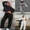 ATHMILE Womens Flare Sweatpants Fleece Lined Baggy Extra Long Cute Pants High Wasited Athletic Joggers with Pockets Navy Blue view 2