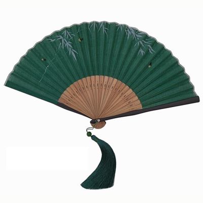 KAHEGIND Hand-held Bamboo Leaf Pattern Folding Fan Bamboo New Chinese Style Portable Hand Fan Gift Fan Dance Fan Small Folding Fan(Color:Green)