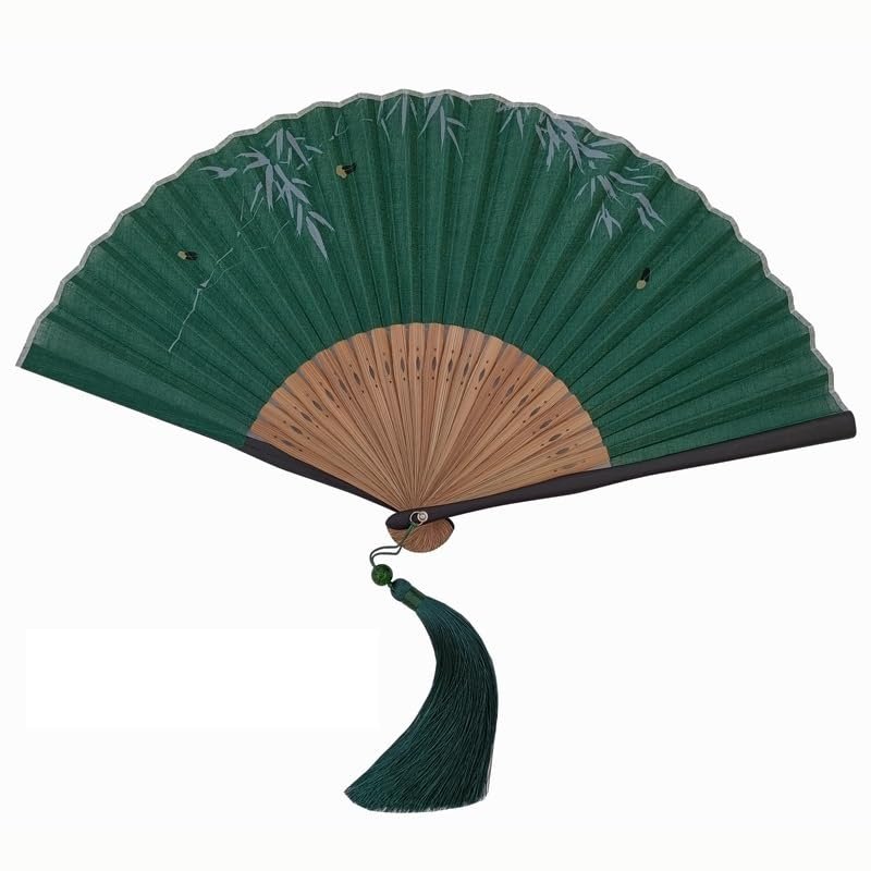 KAHEGIND Hand-held Bamboo Leaf Pattern Folding Fan Bamboo New Chinese Style Portable Hand Fan Gift Fan Dance Fan Small Folding Fan(Color:Green)