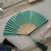 KAHEGIND Hand-held Bamboo Leaf Pattern Folding Fan Bamboo New Chinese Style Portable Hand Fan Gift Fan Dance Fan Small Folding Fan(Color:Green) view 3