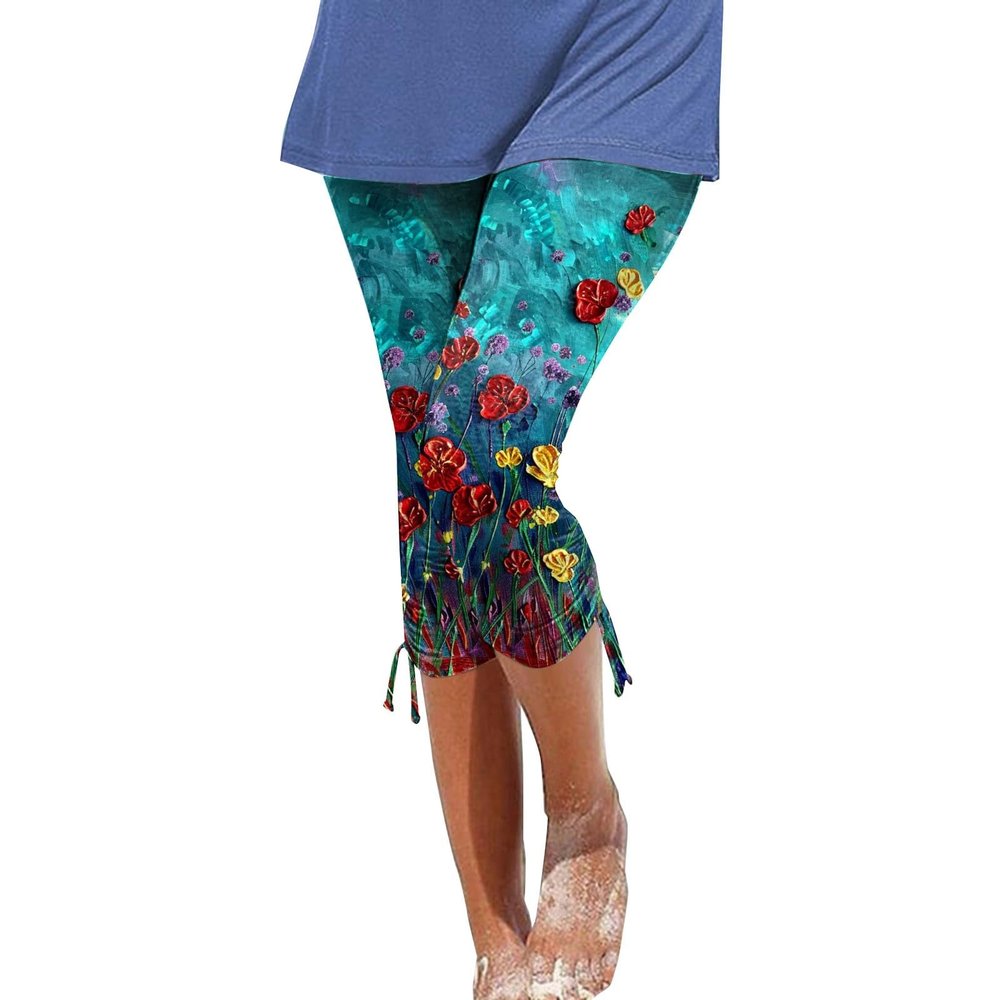Leggings for Women 2024 Capri Pants Leggings Fitness Tights Workout Print Gym Capri Trousers 3/4 Length Cropped Pants