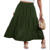 Arolina Maxi Skirt for Women Summer Boho Elastic High Waist Pleated A-Line Flowy Ruffle Swing Tiered Long Beach Skirt Dress Army Green view 1