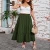 Arolina Maxi Skirt for Women Summer Boho Elastic High Waist Pleated A-Line Flowy Ruffle Swing Tiered Long Beach Skirt Dress Army Green view 2