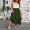 Arolina Maxi Skirt for Women Summer Boho Elastic High Waist Pleated A-Line Flowy Ruffle Swing Tiered Long Beach Skirt Dress Army Green view 3