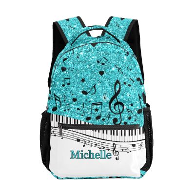 CUXWEOT Personalized Waterproof School Daypack Piano Music Notes Light Blue Print Shoulders Bags Backpack