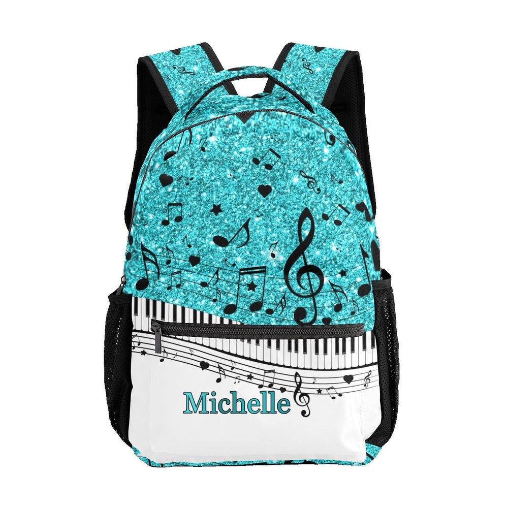 CUXWEOT Personalized Waterproof School Daypack Piano Music Notes Light Blue Print Shoulders Bags Backpack