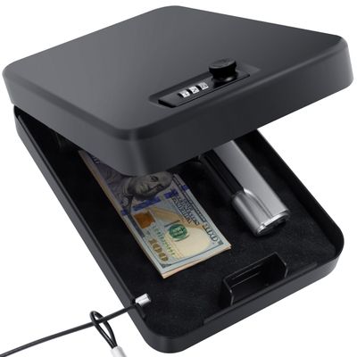 PACOLO Portable Gun Safe for Pistols, Small Handgun Lock Box with Combination Lock or Key Lock, Portable Travel Pistol Safe for Travel, Home, Car (X Large-com)