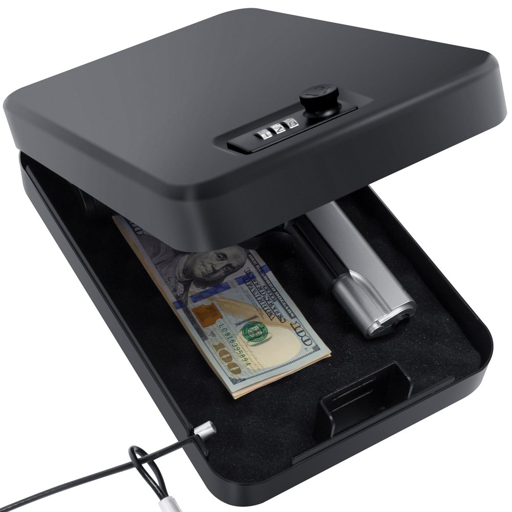 PACOLO Portable Gun Safe for Pistols, Small Handgun Lock Box with Combination Lock or Key Lock, Portable Travel Pistol Safe for Travel, Home, Car (X Large-com)