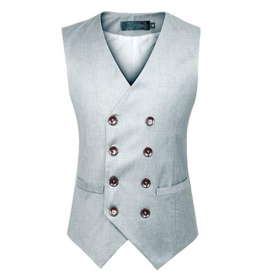 UEAUY Men's Casual Business Vests Lightweight Wedding Vests Dress Waistcoat V-Neck Button Suit Vest Light Gray X-Small