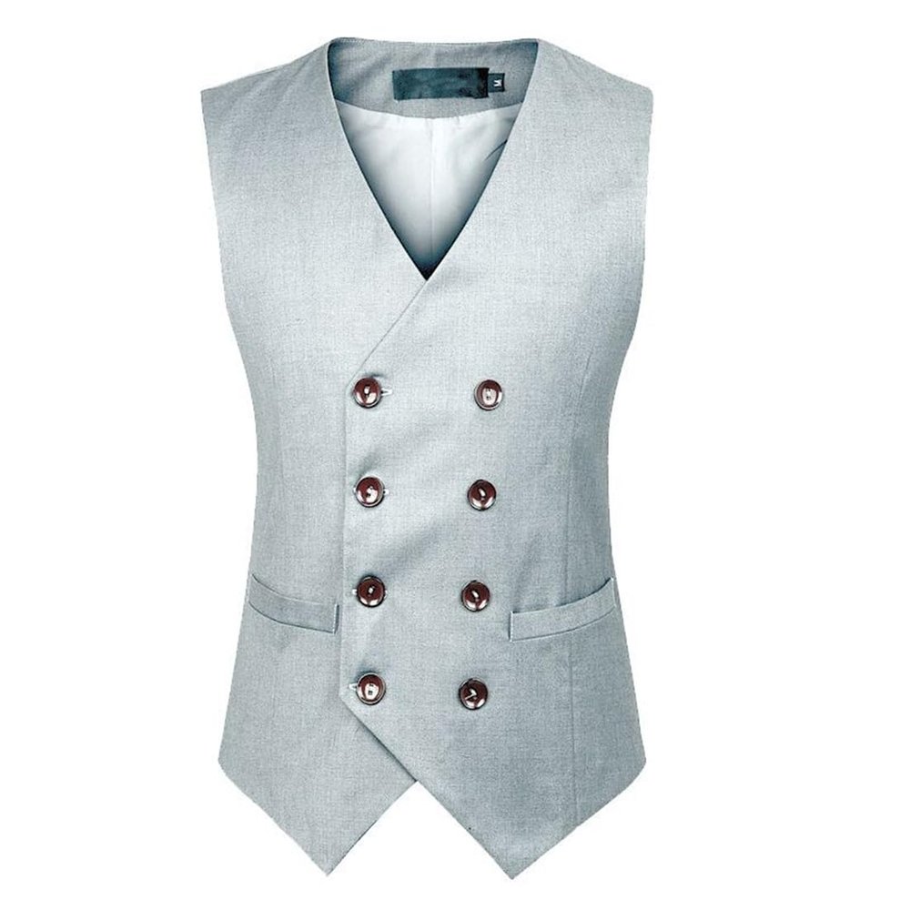 UEAUY Men's Casual Business Vests Lightweight Wedding Vests Dress Waistcoat V-Neck Button Suit Vest Light Gray X-Small