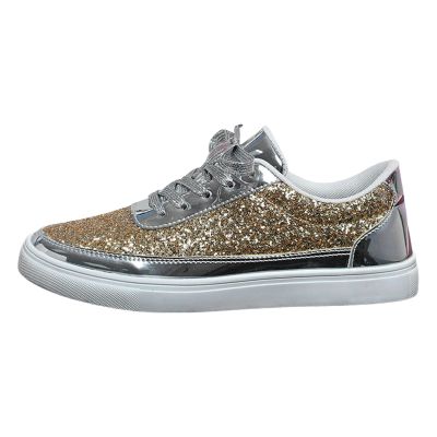 Generic Fashion Glitter Sneakers | Sparkly Bling Bedazzled Shiny Shoes for Women Casual Lace Up Sneakers Lightweight Breathable Walking Sneakers for Women Outdoor Comfortable Board Shoes, 9, Silver