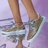 Generic Fashion Glitter Sneakers | Sparkly Bling Bedazzled Shiny Shoes for Women Casual Lace Up Sneakers Lightweight Breathable Walking Sneakers for Women Outdoor Comfortable Board Shoes, 9, Silver view 2