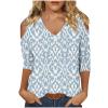 Women's 3/4 Sleeve Tops V Neck Cold Shoulder Loose Blouse Boho Floral Graphic Tees Womens Summer Tops Dressy Casual Light Blue view 1