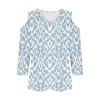 Women's 3/4 Sleeve Tops V Neck Cold Shoulder Loose Blouse Boho Floral Graphic Tees Womens Summer Tops Dressy Casual Light Blue view 3