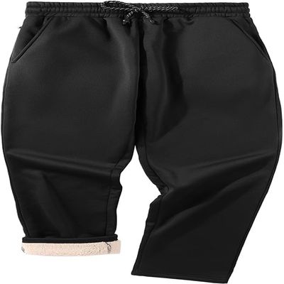 GEEK LIGHTING Men's Fleece Sweatpants Sherpa Lined Warm Drawstring Elastic Pants with Pockets Lead Black