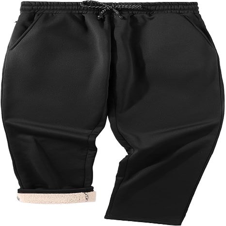 GEEK LIGHTING Men's Fleece Sweatpants Sherpa Lined Warm Drawstring Elastic Pants with Pockets Lead Black