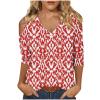 Women's 3/4 Sleeve Tops V Neck Cold Shoulder Loose Blouse Boho Floral Graphic Tees Womens Summer Tops Dressy Casual Red view 1
