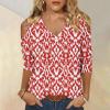 Women's 3/4 Sleeve Tops V Neck Cold Shoulder Loose Blouse Boho Floral Graphic Tees Womens Summer Tops Dressy Casual Red view 2