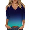 Womens 3/4 Sleeve Summer Tops V Neck Cold Shoulder Tops Gradient Color Print Shirts Womens Loose Summer Tops Navy view 1