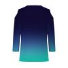 Womens 3/4 Sleeve Summer Tops V Neck Cold Shoulder Tops Gradient Color Print Shirts Womens Loose Summer Tops Navy view 4