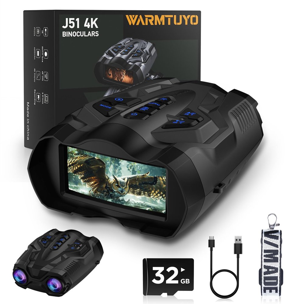 WARMTUYO Night Vision Goggles - 4k Infrared Binoculars with 3.5" HD Screen -16X Digital Zoom 9 Gear Nightvision Binocular for Adults - 5000mAh Up to 12H with 32GB TF Card - Gifts for Hunting Outdoor