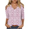 Women's 3/4 Sleeve Tops V Neck Cold Shoulder Loose Blouse Boho Floral Graphic Tees Womens Summer Tops Dressy Casual Pink view 1